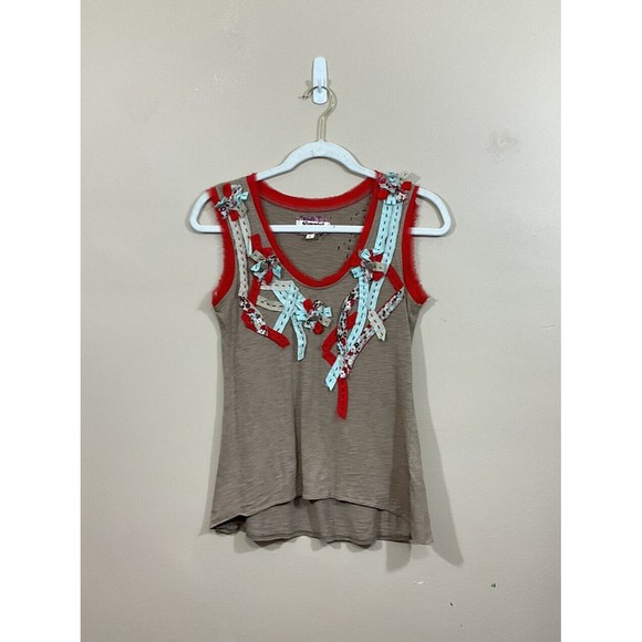 Humming Womens Art to Wear Shirt Size Small Brown Boho Flowers Hippie Funky - Picture 1 of 5